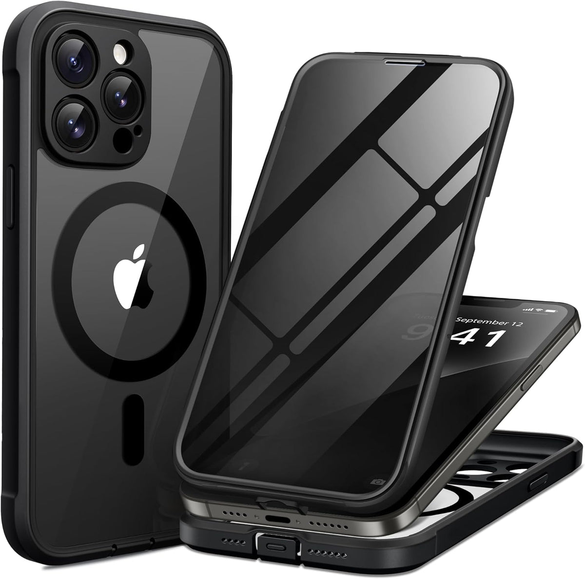 BERFY Magnetic for iPhone 13 Pro Max Case, Compatible with MagSafe, Built-in Privacy Screen Protector and Upgraded Camera Protection, Anti-Spy Full Body Shockproof Phone Case for 13 Pro Max 6.7",Black