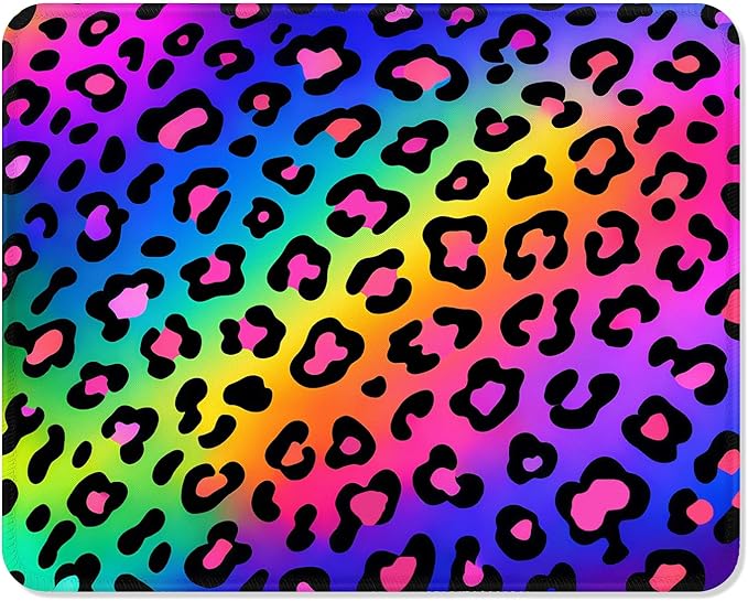 ITNRSIIET Mouse Pad Non-Slip Rubber Base Smooth Surface Stitched Edges Waterproof Durable Compatible with All Mice for Office & Gaming, Desk Accessory, 10.2x8.3x0.12 inch, RainbowLeopard