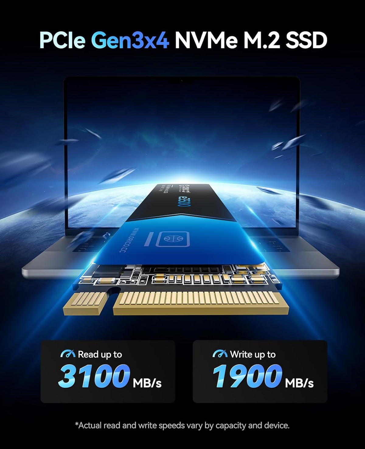 ORICO 1TB M.2 NVMe SSD, PCIe Gen3x4 M2 2280 SSD, Up to 3100MB/s Read & 1900MB/s Write, 3D NAND Flash Internal Solid State Drive with SLC Cache, Compatible with Laptops PC Desktops-e3500