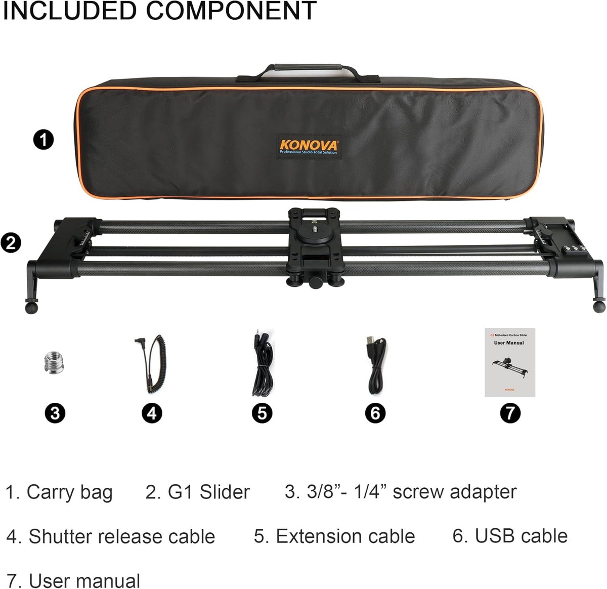 Konova New G1 Wireless Motorized Integrated Carbon Slider for Video, Time Lapse, Stop Motion, Parallax Panormaic Shooting (100cm (39.4"))