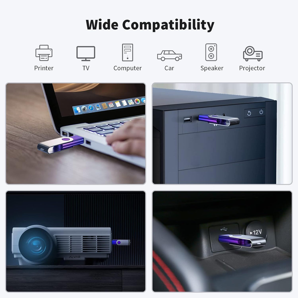ABLAZE 16GB Flash Drive 2 Pack, USB 2.0 Thumb Drives with Lanyards Swivel USB Memory Stick 16GB（Green and Purple