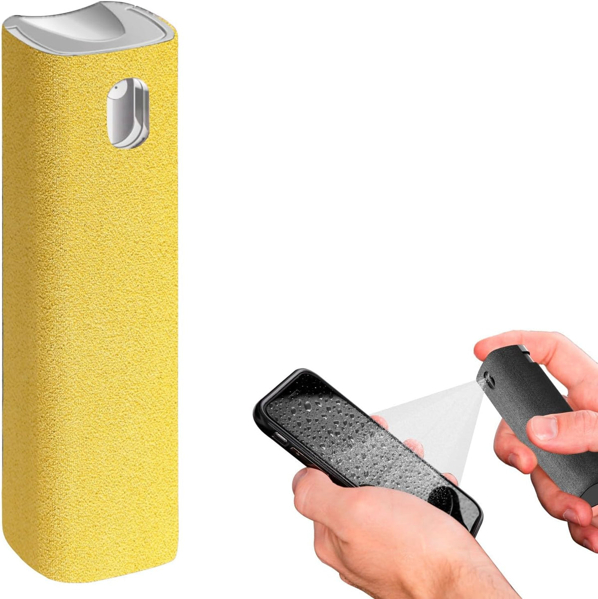 Mini Screen Cleaner Spray – Finger Proof Screen Cleaner for Smartphones, iPads, MacBooks, Laptops, Car Screens, Touchscreens – 3in1 Mist Cleaner, Microfiber Cloth and Protective Cover -Yellow
