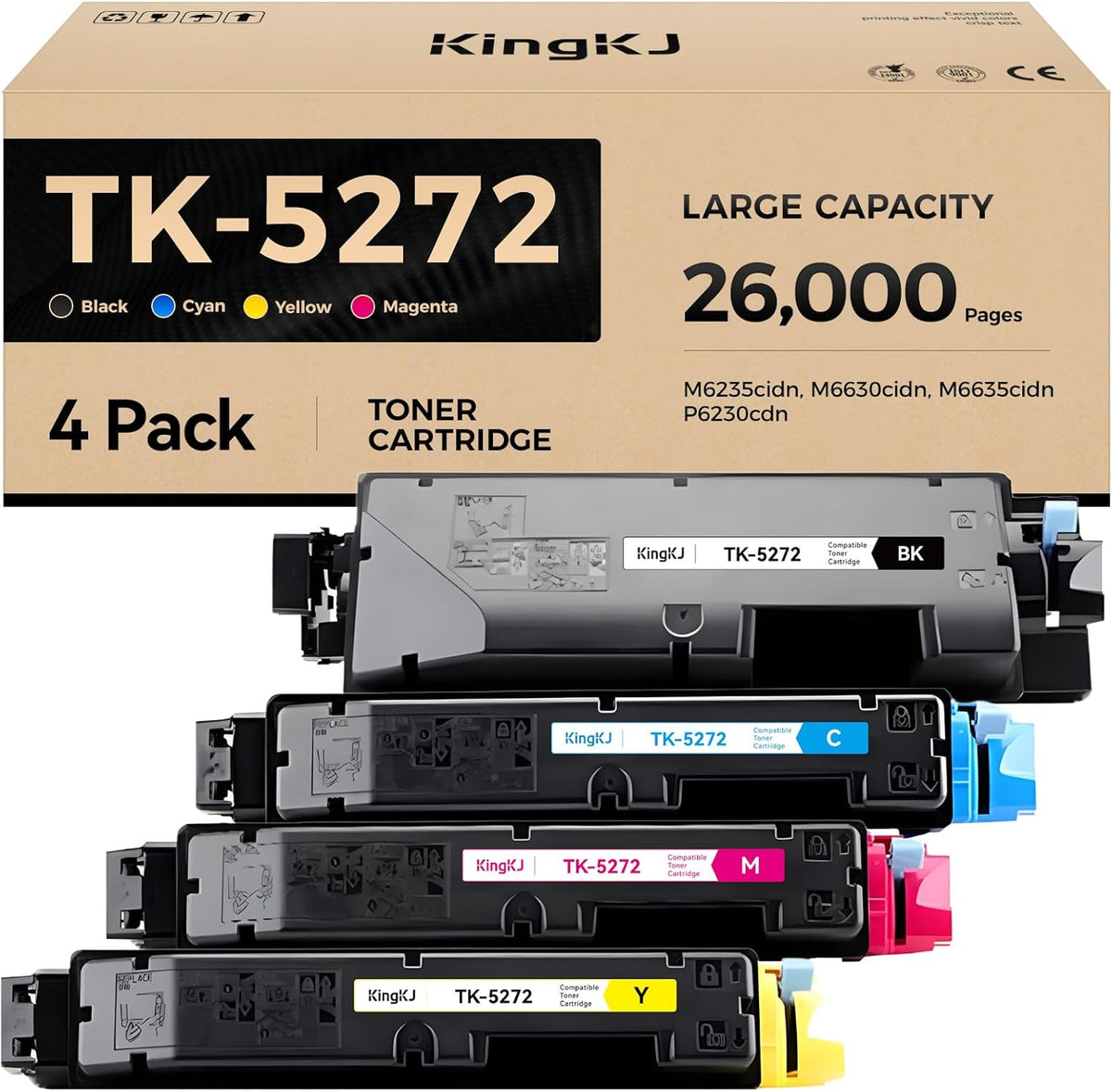 TK-5272 TK5272 Toner Cartridge 4-Pack High Yield Replacement for Kyocera TK-5272K TK-5272C TK-5272M TK-5272Y Compatible with ECOSYS M6235cidn M6630cidn M6635cidn P6230cdn Laser Printer Ink Black Color