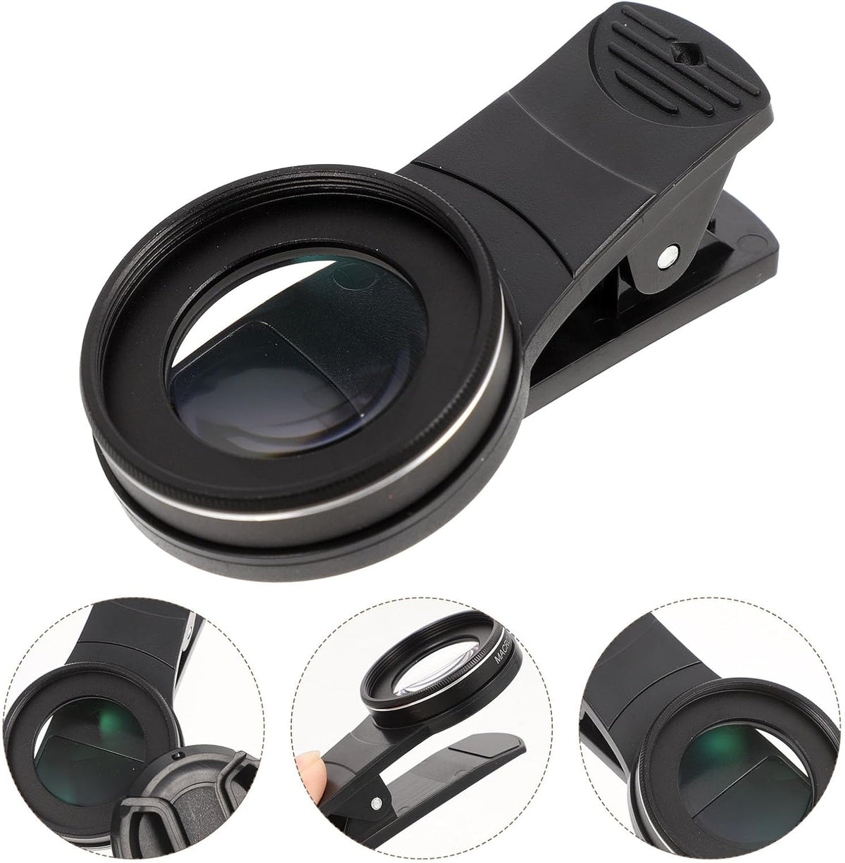 Phone Lens : 37mm 15X Macro Lens for Phone Camera Clip-on Magnifying for Close-up Photography (Black)