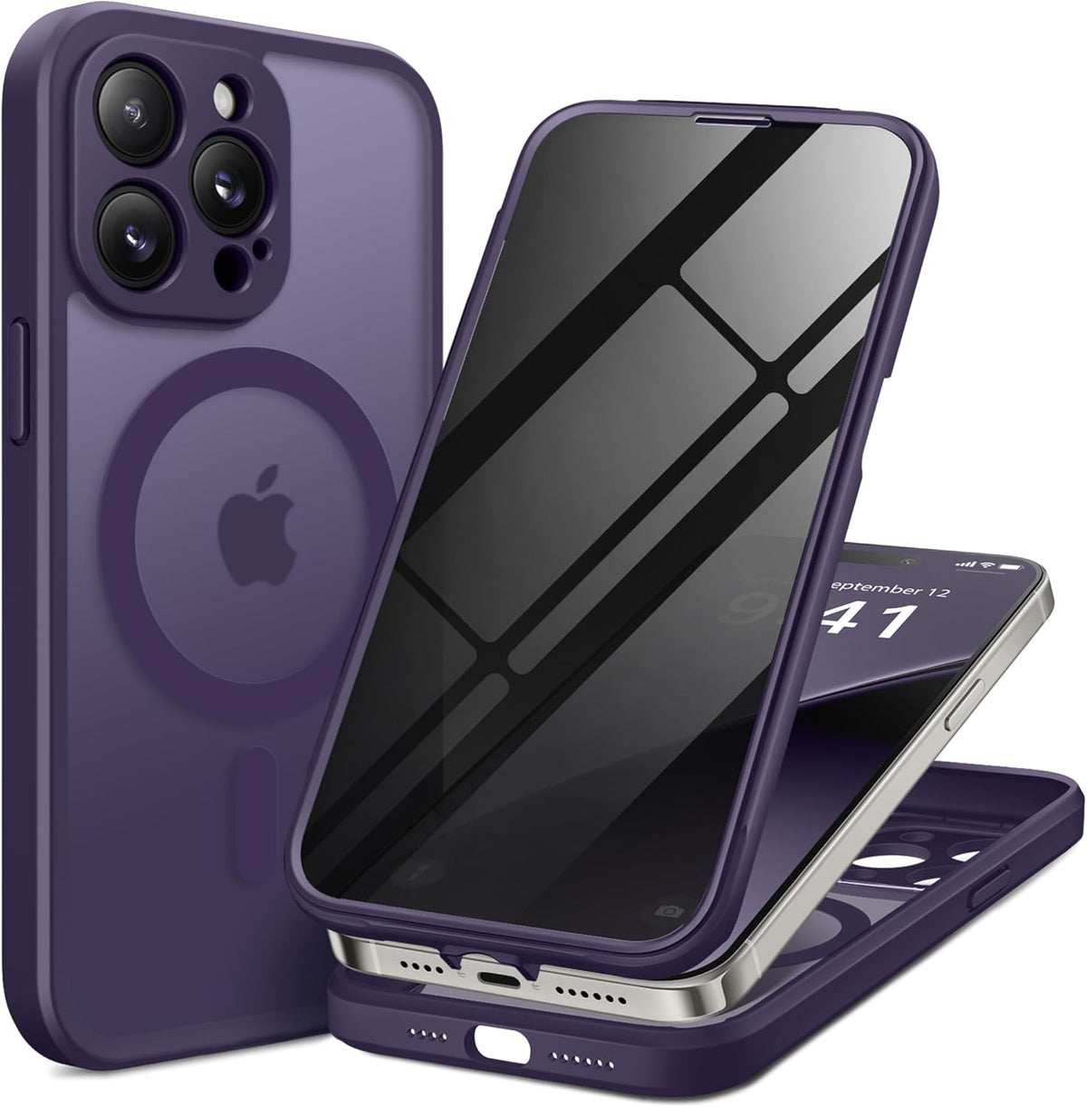 BERFY Magnetic for iPhone 14 Pro Max Case, Compatible with MagSafe,Built-in Privacy Screen Protector and Upgraded Camera Protection,Anti-Spy Full Body Shockproof Phone Case for 14 Pro Max 6.7", Purple