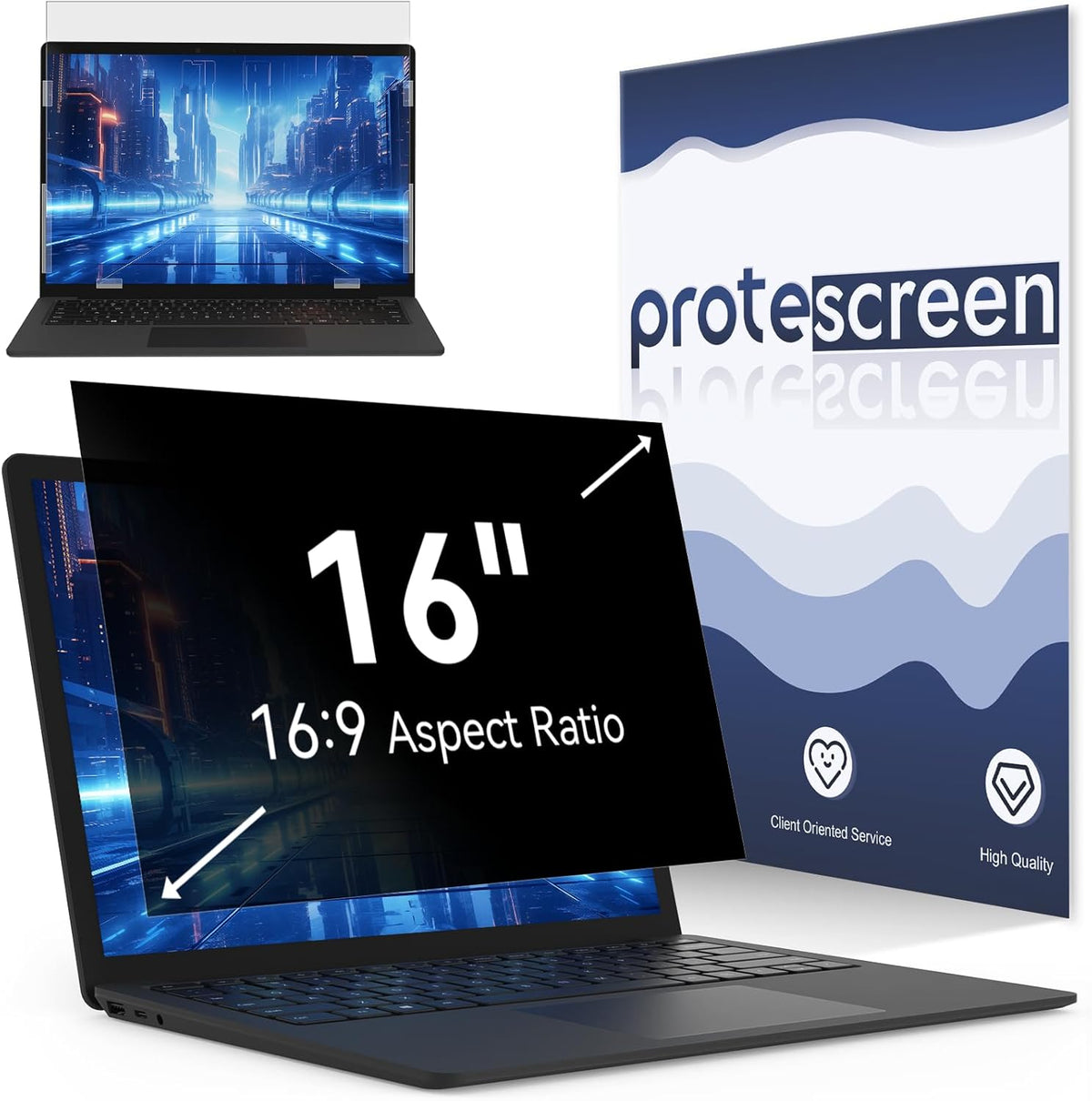 Laptop Privacy Screen 16 Inch Compatible With Lenovo Hp Dell Acer Asus Thinkpad Envy Xps, 16:9 Aspect Removable Anti Glare Blue Light Filter Protector, 16inch Computer Monitor Privacy Shield