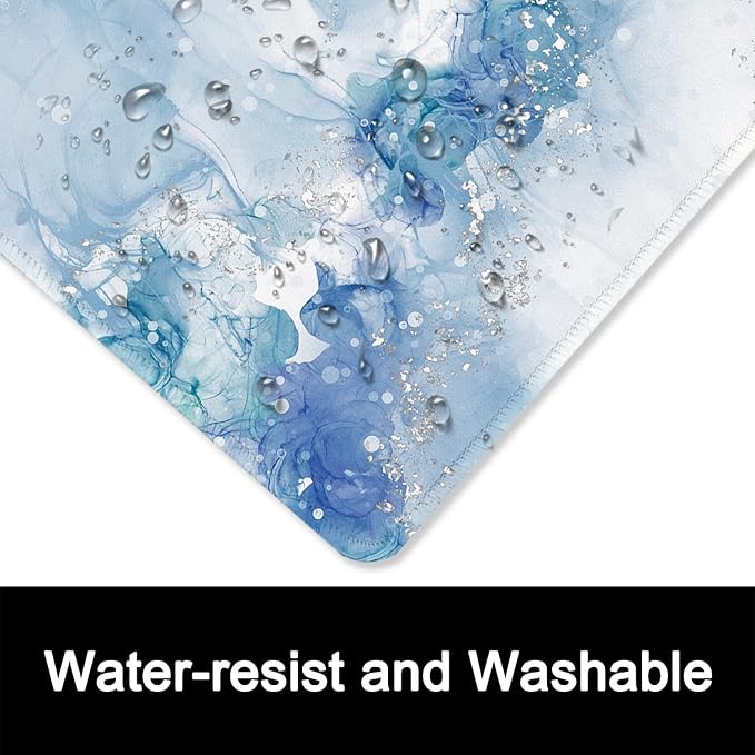 ITNRSIIET Mouse Pad with Stitched Edge Premium Textured Smooth Precise Operation Waterproof Washable Non-Slip Rubber Base Desktop Protection Mat, 10.2×8.3×0.12 inches, Blue Abstract Marble