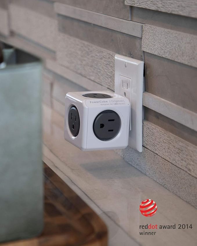 Allocacoc PowerCube Original, 5 Outlets, Wall Plug, Power Charger, Surge Protection, Compact for Travel, Home and Office, Space Saving, 1875W, 15A, 125V ETL Certified