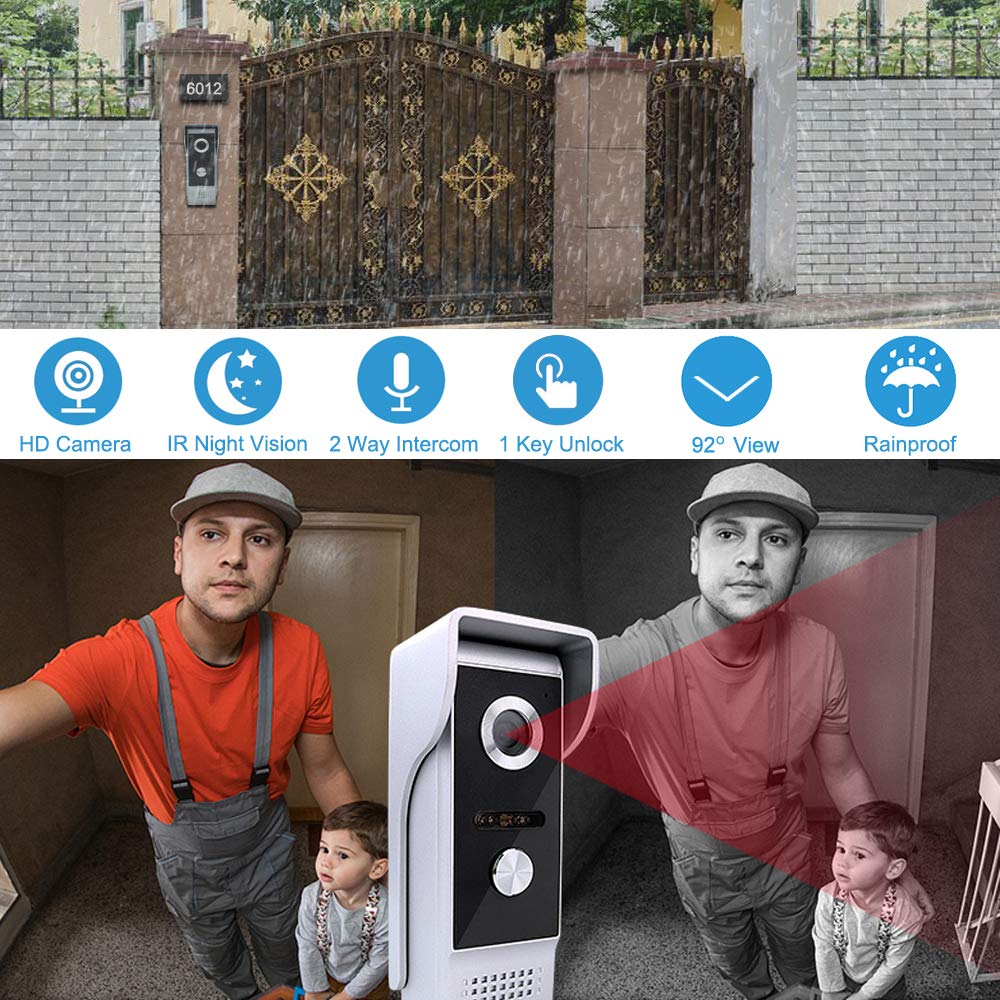 AMOCAM Video Intercom System, 7 Inche Monitor Wired Video Door Doorbell Kit, Outdoor IR Camera Door Intercom, Support Monitoring, 2-Way Audio