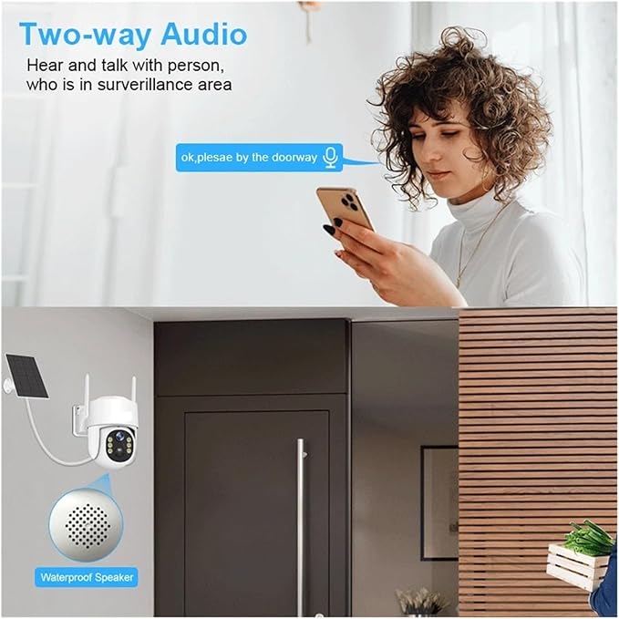 Solar Panel PTZ IP Camera WiFi 4MP 4G Video Surveillance Security Protection Built-in Battery Long Time Standby(4MP WiFi and 64G SD)