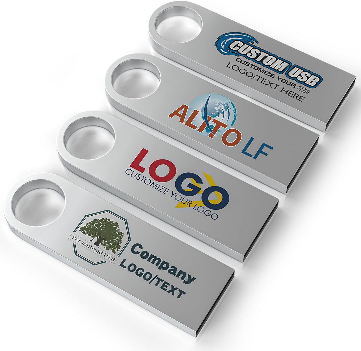 ABLAZE Custom Flash Drive 4GB 10 Pack, Personalized USB with Your Logo Metal Thumb Drives USB 2.0 Memory Stick Pendrive (Sliver)