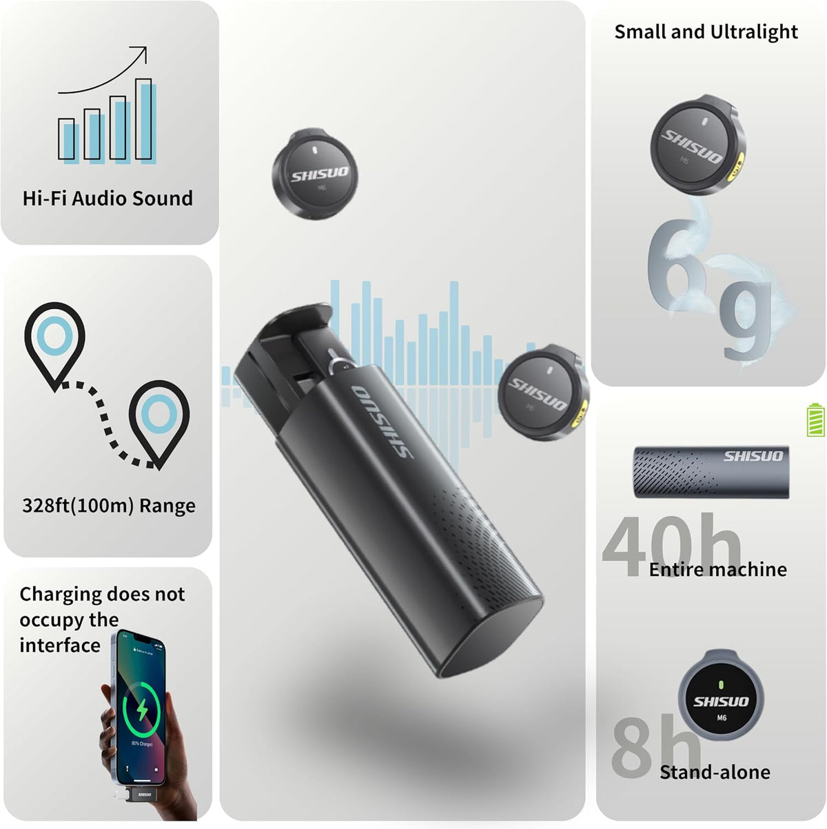 Wireless Lavalier Microphone for iPhone Android, Mini Clip-On Mic with Portable Charging Case, for YouTube Vlogging, Video Recording, Podcast, TikTok Content Creation