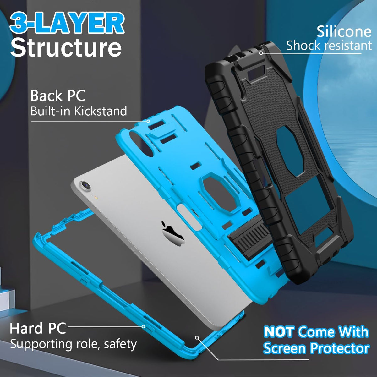Grifobes Case for iPad Mini 7 (A17 Pro) 2024 / Mini 6 2021 8.3 inch, Heavy Duty Shockproof Rugged Cover with Pencil Holder Stand, for I Pad Mini 7th/6th Gen 8.3" Case for Kids Boys (Black+Blue)