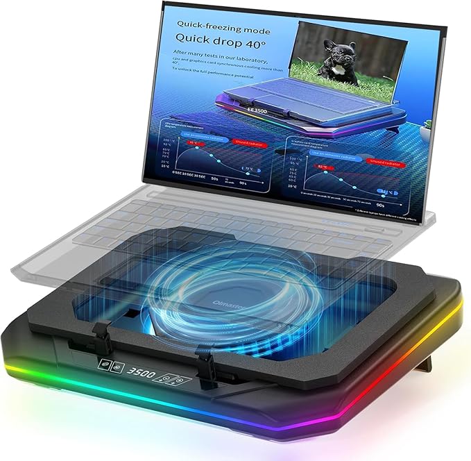Cooling Pad for Msi GT Series GT72 Dominator Gaming Laptop Cooler with Powerful Turbo Cooling Fan Can Fast Cooling CPU+GPU 40°CVariable Speed6 RGB Light 3 USB-A
