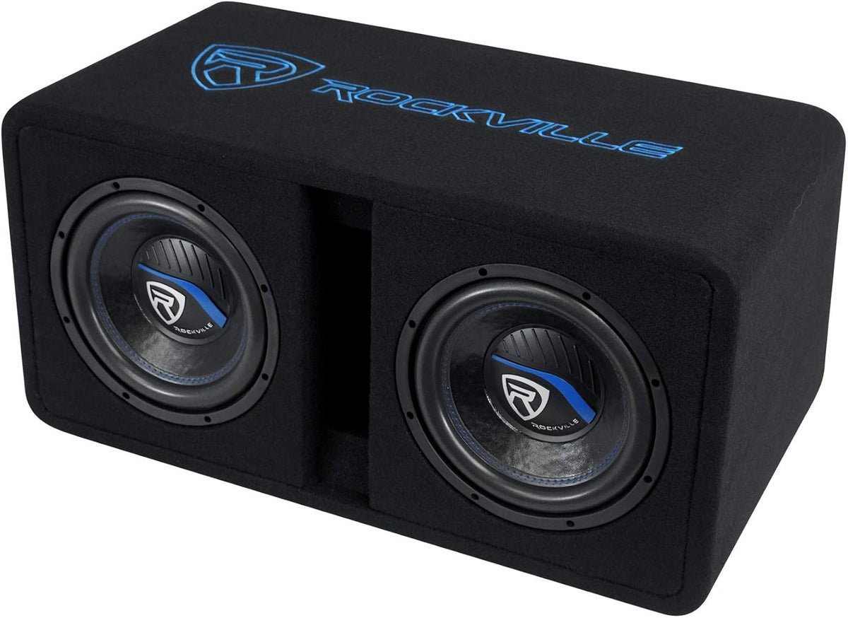Rockville DV10K52 Dual 10" K5 2400w Car Subwoofers, Pre-Loaded Vented Sub Enclosure Box, 2 Ohm, 3/4" MDF, Cast Iron Basket, for Powerful Car Audio Bass