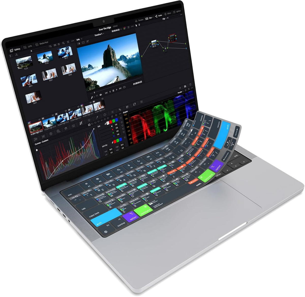 JCPal Davinci Resolve Shortcut Guide Keyboard Cover for Apple MacBook Pro 14 inch and MacBook Pro 16 inch (M1-M4 Models) and MacBook Air 13 inch and MacBook Air 15 inch (M2-M4 Models) (US-Layout)