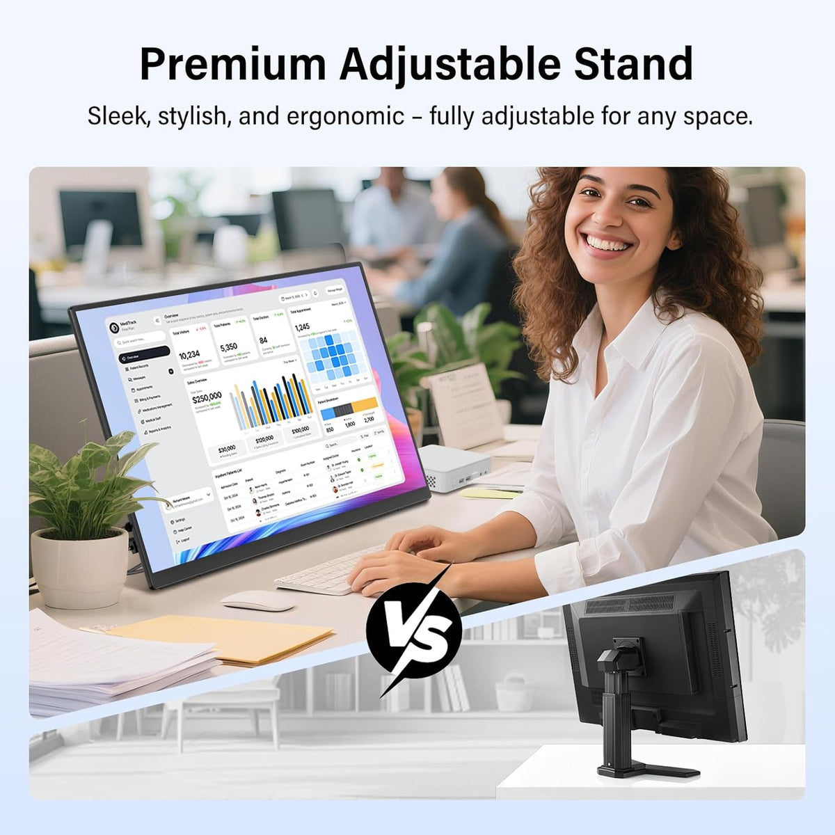 InnoView 23.8" Large Portable Monitor, FHD 144HZ 100% SRGB IPS USB-C HDMI Work Home Gaming Second Monitor 1080P W/180°Adjustable Stand for Laptop, MacBook, Phones