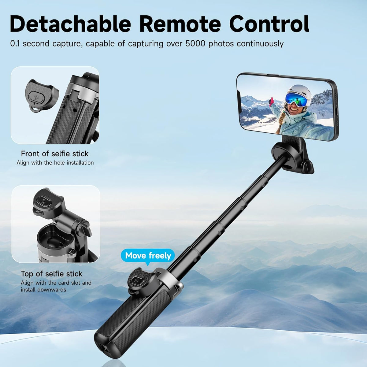 Magnetic Tripod for Phone with Remote Control, 3-in-1 Selfie Stick Handle Grip 360°Rotation Extendable Stand for iPhone Android Phones