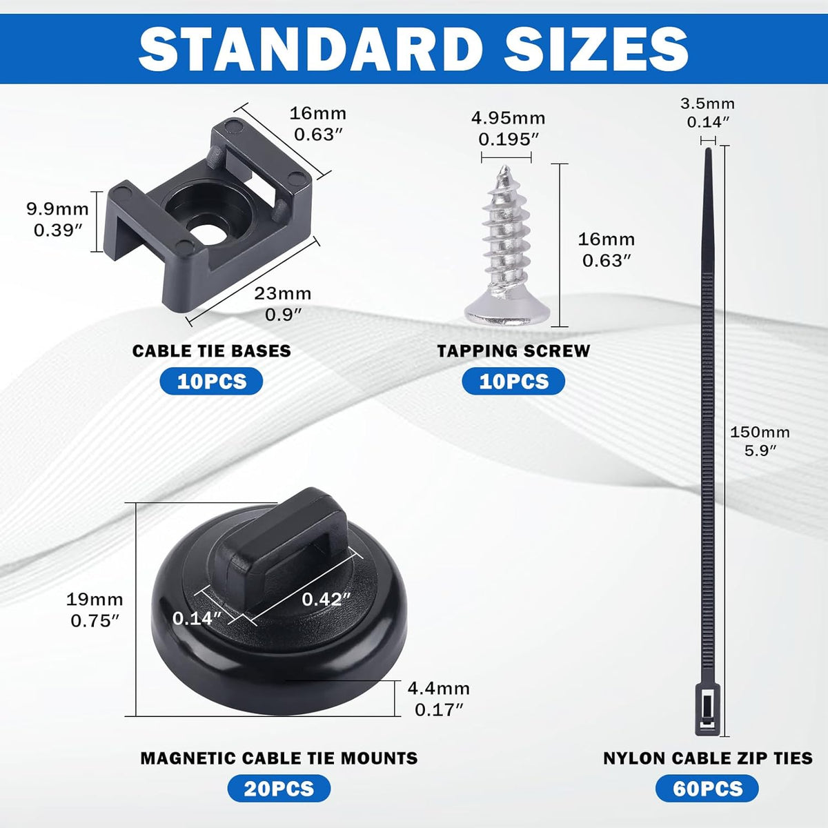 20 60 20 Wire(100 PCS Magnetic Zip Tie Mounts Base Neodymium Magnets & Pcs Releasable Cable Zip Ties & Pcs Zip Tie