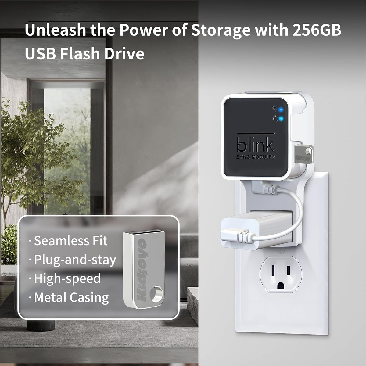 256GB USB Flash Drive & Wall Mount for Blink Sync Module 2 with Short Cable – Declutter, Save Space, and Effortlessly Enhance Security (2 Pack)