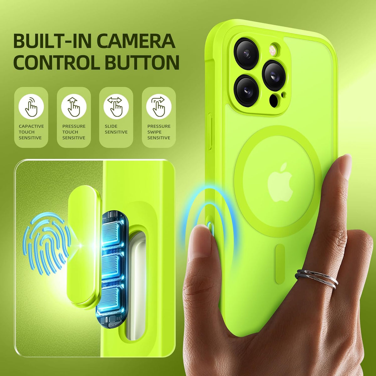 BERFY Magnetic for iPhone 16 Pro Case, Compatible with MagSafe, [Built-in 9H Tempered Glass Screen Protector & Upgraded Camera Protection] Full Body Shockproof Phone case for 16 Pro 6.3", Bright Green