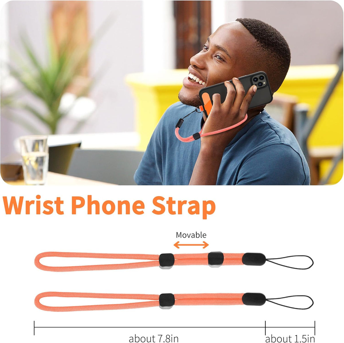 CACOE Cell Phone Lanyard Universal Crossbody Multifuctional Lanyard Compatible with Most Smartphones (Orange, 30"（Neck Strap×1）+8"（Wrist Strap×1）)
