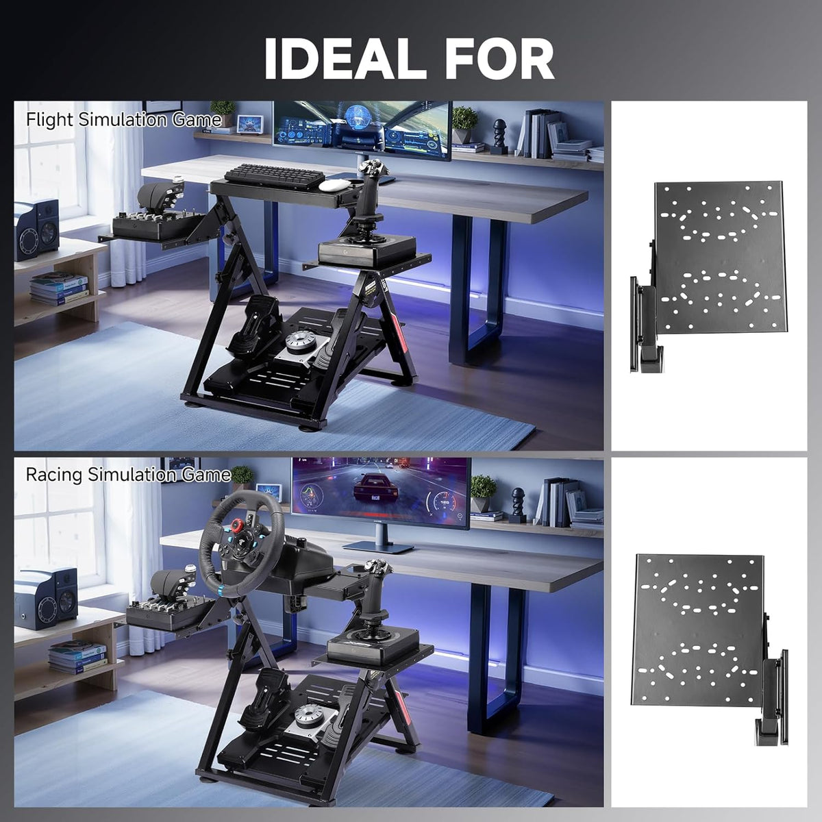 GTPLAYER Flight Racing Simulation Stand Foldable Gaming Stand Compatible with Logitech/Thrustmaster/PXN Gaming Devices Adjustable Stable Simulator Cockpit Stand, Electronic Device Not Included, Black