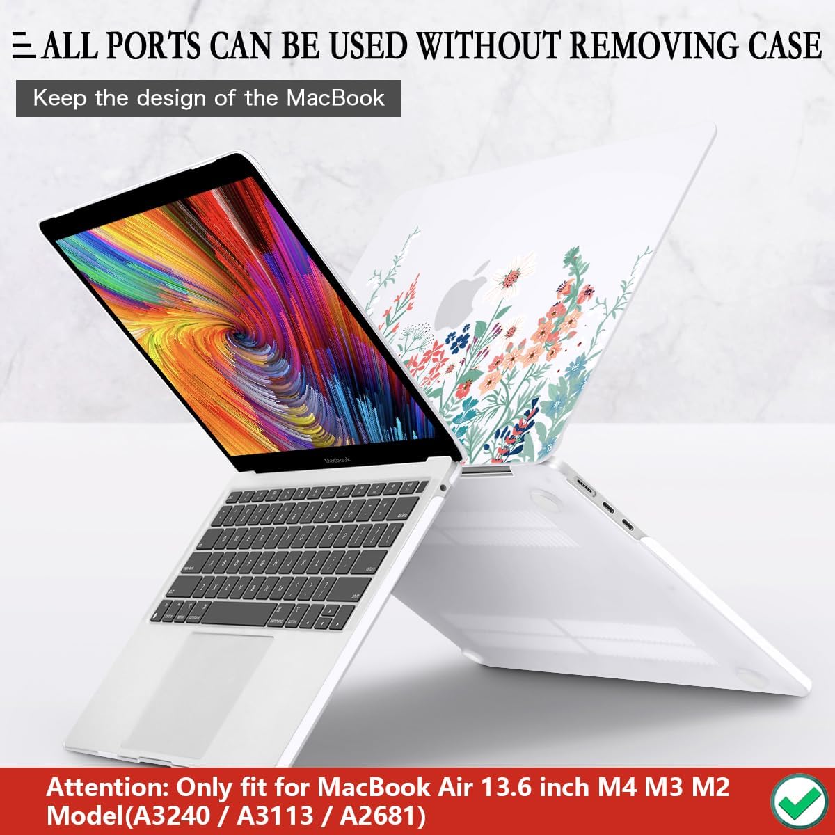 CISSOOK for MacBook Air 13.6 Inch Case 2022 2023 2024 2025 Release Model A2681 A3113 A3240, Matte Frosted Hard Shell Cover with Keyboard Cover for MacBook Air 13.6 M2 M3 M4 - Wildflowers