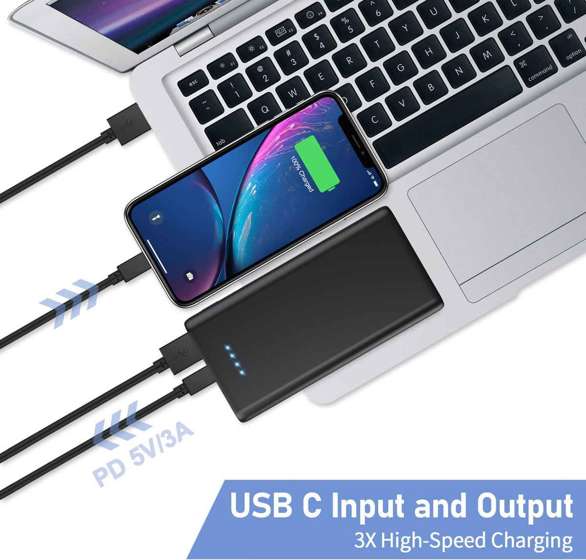 Portable Charger Power Bank 25,800mAh,5V/3A USB C in&Out Fast Phone Charging with Intelligent Smart IC,3 USB Port External Cell Phone Battery Pack Compatible with iPhone 16 15 14,Galaxy,Android-Blue