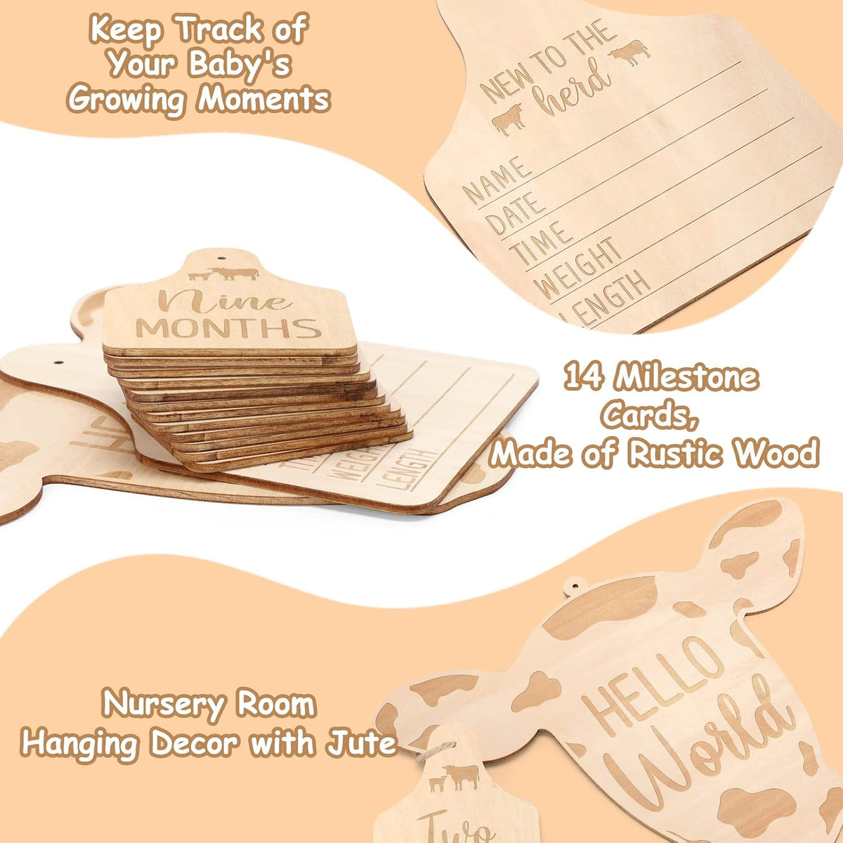 Huray Rayho Cow Baby Monthly Milestone Cards Western Wooden Cow Print Baby Milestone Signs, Baby Stuff, Newborn