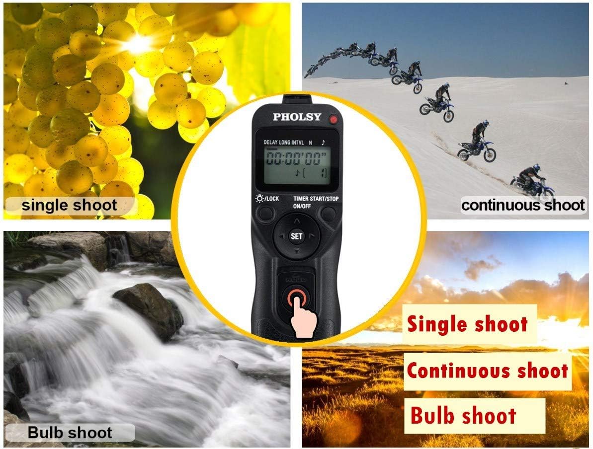 PHOLSY N10 Timer Remote Control Cable with Intervalometer for Nikon Z5, Z7-II, Z6, Z6-II, D750, D780, D7500, D7200, D7000, D5600, D5500, D5300, D3300, D610, D90, P7700, P7800, P950, Replaces MC-DC2