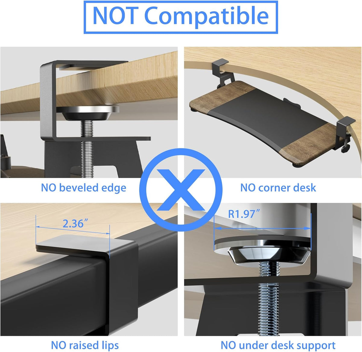 suptek Keyboard Tray Under Desk Pull Out with C Clamp Mount, Computer Keyboard & Mouse Tray, 25.6 (30 Including Clamps) x 11.8 inch Slide-Out Platform Computer Drawer for Typing, DSF1C