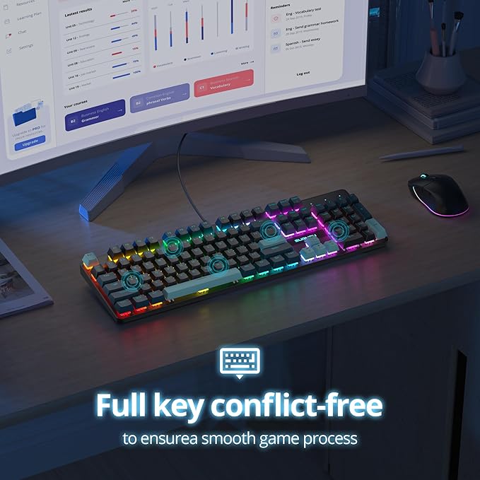 surmen Full Size Creamy Keyboard with Number Pad 104 Keys RGB Wired Mechanical Gaming Keyboard Backlit with PBT Keycaps Linear Red Switch for Laptop Desktop PC Gamers（104 Monster B）