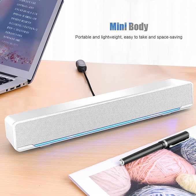 USB Wired Stereo Sod Music Player Computer Speakers for Desktop Laptop Smartphone(White)
