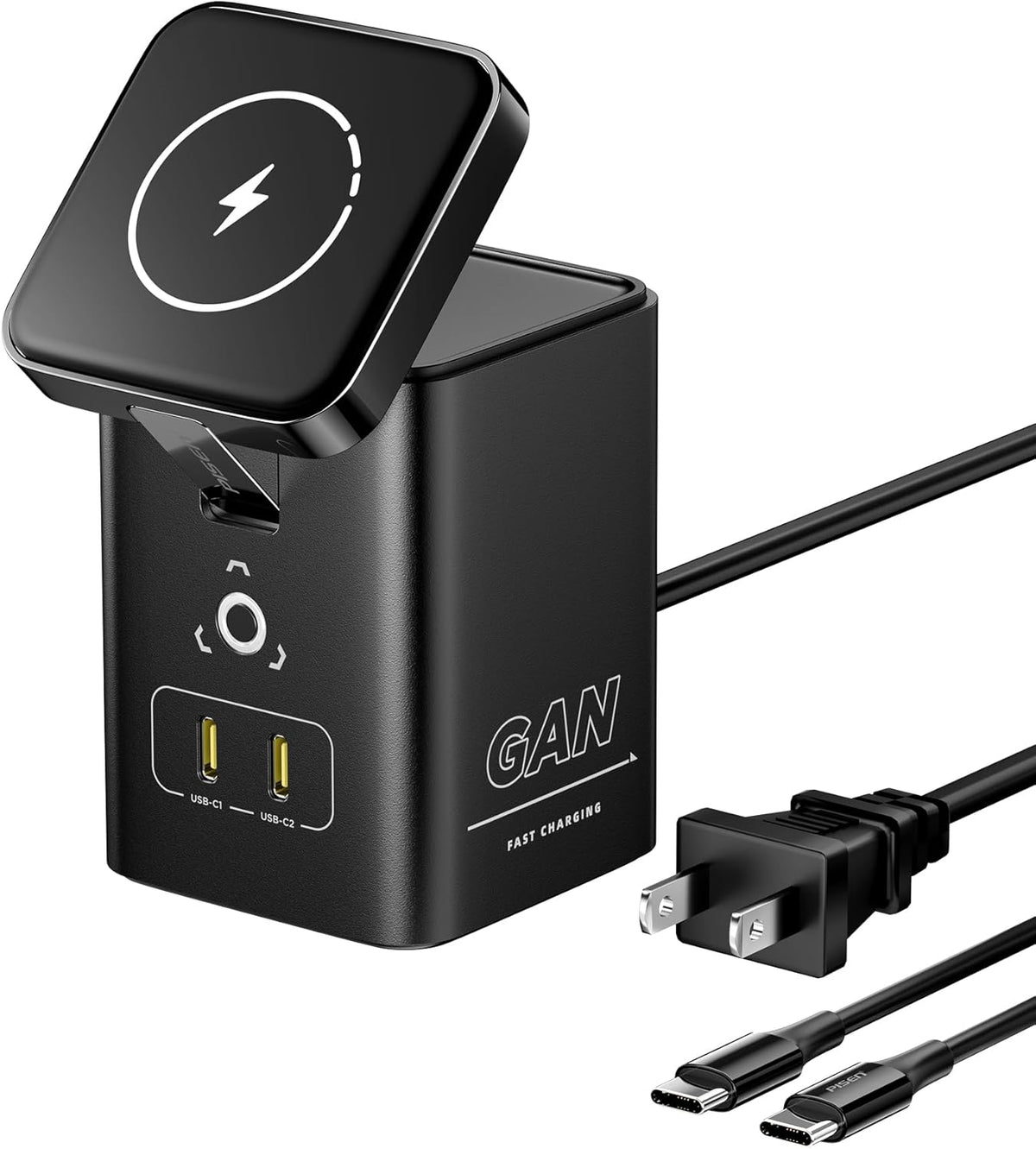 PISEN 4-in-1 Mag-Safe Wireless Charger - 45W GaN Charging Station for Multiple Devices, Qi Certified Mag-Safe Stand Magnetic Wireless Charger Fast Charging for iPhone 16/15/14/13/12, Samsung, AirPods
