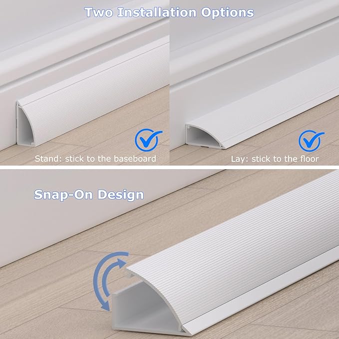 ZhiYo 68in Corner Cable Hider, Floor Cord Cover for 3-5 Cords, White