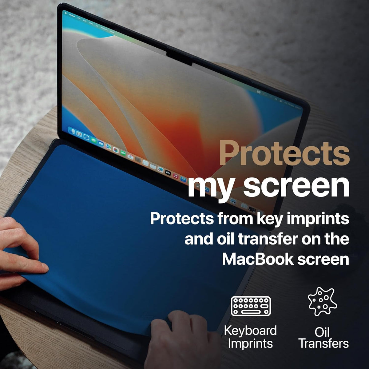 Kuzy Premium Microfiber MacBook Screen Cleaner and Keyboard Protector - Anti-Imprint Laptop Cleaning Cloth for MacBook Pro 16" and MacBook Air 15", Scratch-Free, 13 x 8.5 inches, 1 Pack - Navy Blue