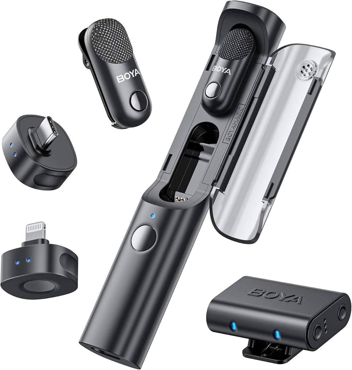 BOYA Magic Wireless Mini Microphones for iPhone/Android/PC/Camera, 4 Form-in-1 Mic, 7g Lightweight,AI Noise Reduction, 48kHz/24bit,APP Control, 328ft Range,Microphone for Recording(Stand not included)