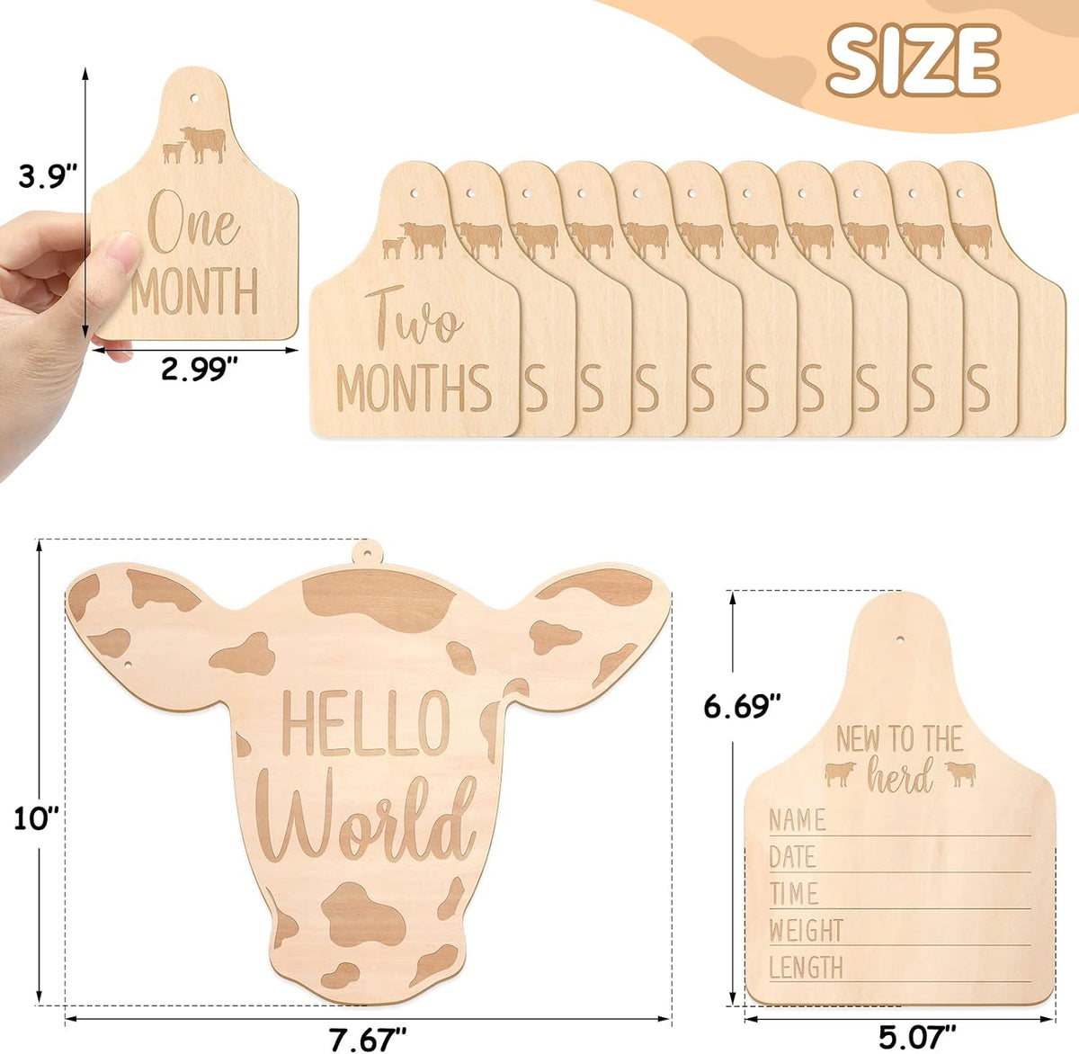 Huray Rayho Cow Baby Monthly Milestone Cards Western Wooden Cow Print Baby Milestone Signs, Baby Stuff, Newborn