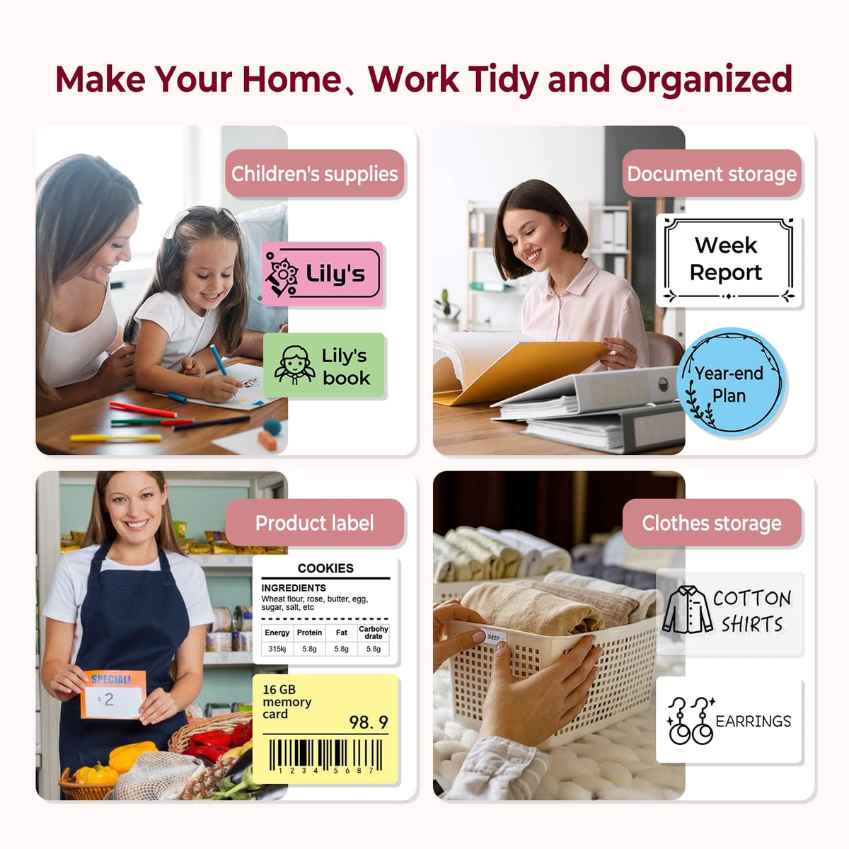 Phomemo Thermal Label Maker - M110 Barcode Label Printer Portable Bluetooth Labeler Maker Machine for for Small Business, Address, Logo, Clothing, Mailing, with 40x30mm Label, Pink
