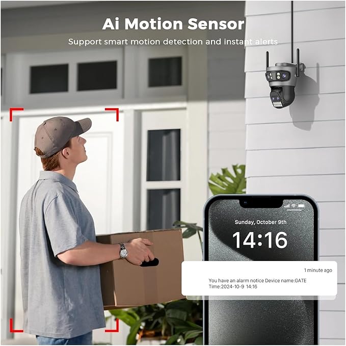 16MP WiFi Camera IP PTZ Three Screen 180° Wide Angle Auto Tracking 10X Digital Zoom 20MP Security Protection(UK Plug20MP with 64G Card)