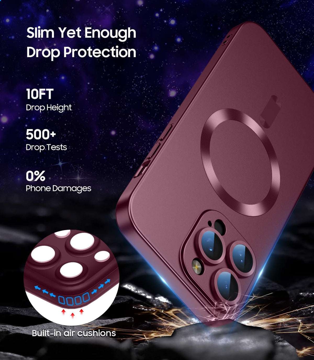 Magnetic for iPhone 15 Pro Max Case [Compatible with MagSafe][Built-in Camera Lens Protector] Slim Soft Silicone Bumper Shockproof Metallic Luster Phone Case (Burgundy)