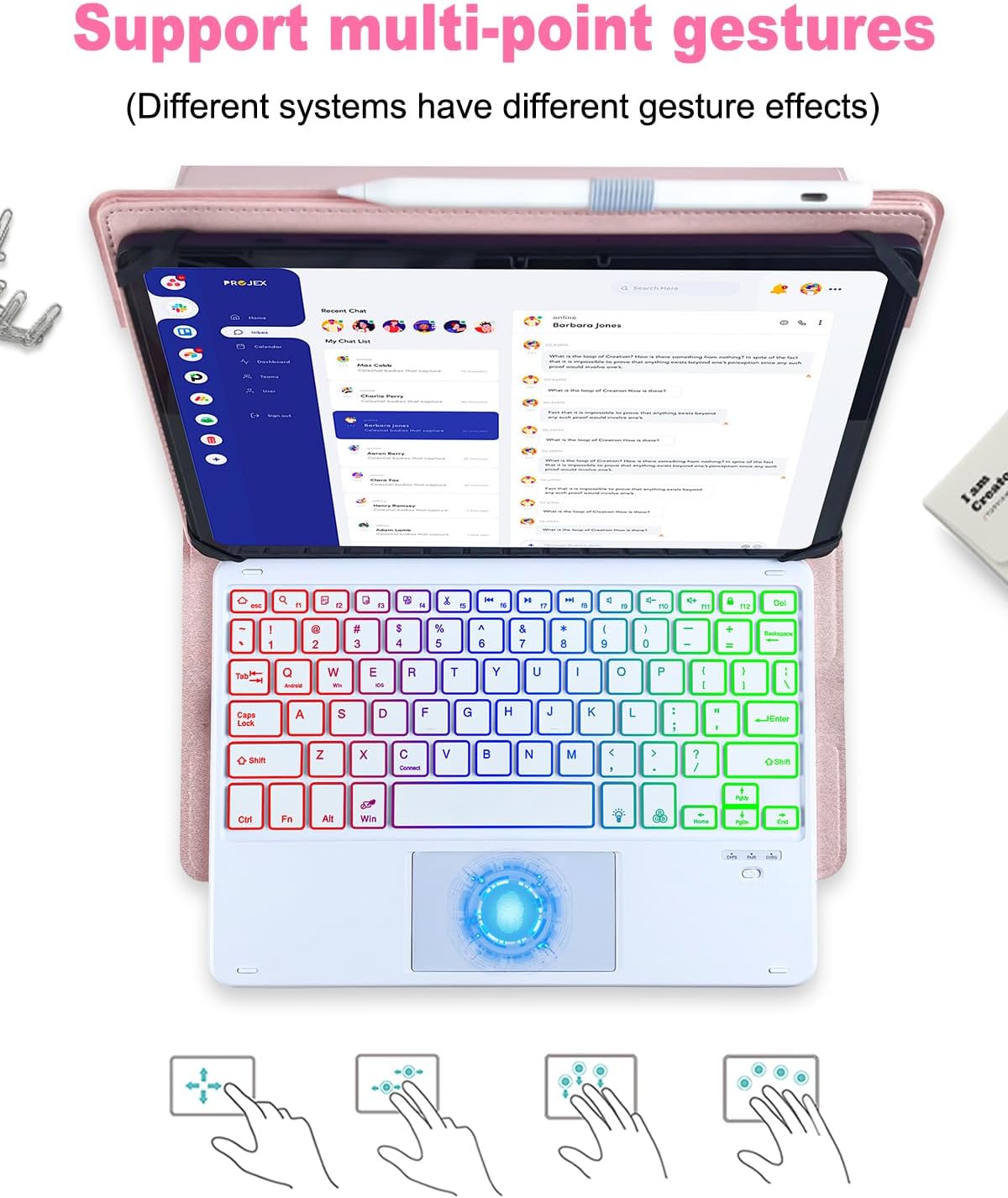 Universal Touchpad Keyboard Case for 9.7,10.1,10.2",10.5",10.9",11" Tablet, Rainbow Backlight TrackPad Keyboard with Type-C Charging Port fit 9.7-11 inch Android/iOS/Windows (Pink)
