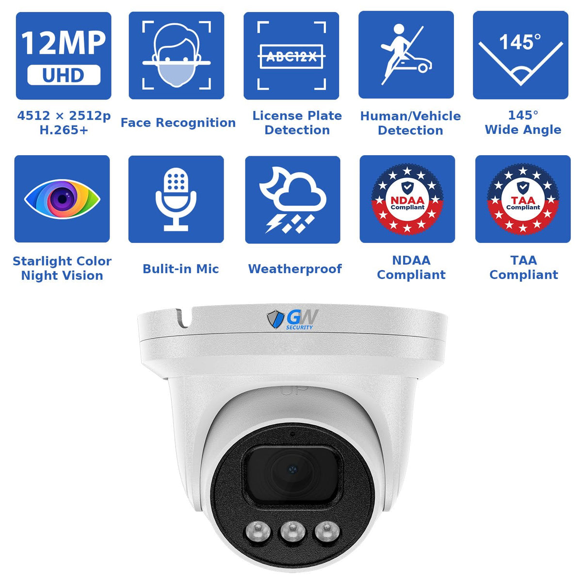 GW Security 64 Channel NVR UltraHD 12MP 4K @30FPS Face/Human/Vehicle Detection PoE Security Camera System with 32 x 12MP IP Microphone Smart AI Dome