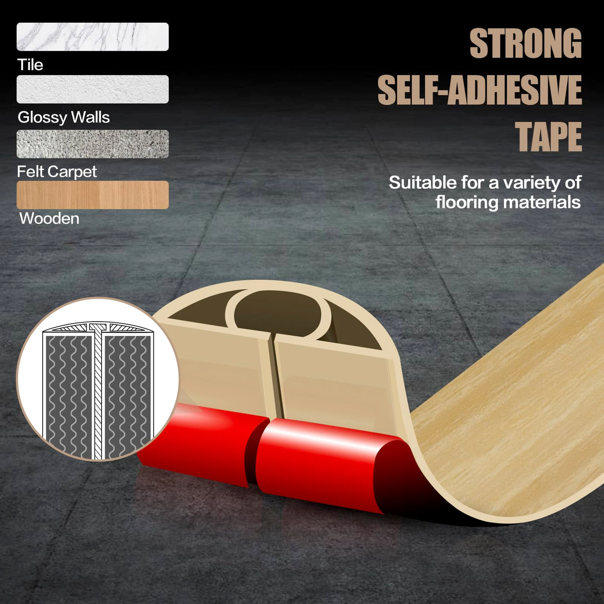 Floor Cord Cover Self Adhesive Cord Hider,3.3FT Cable Management, Extension Strip Protector for Wires, Prevent Cable Trips for Offices, Gyms, Exhibitions Cavity:0.39"(W) x0.27(H) WoodLightyellow