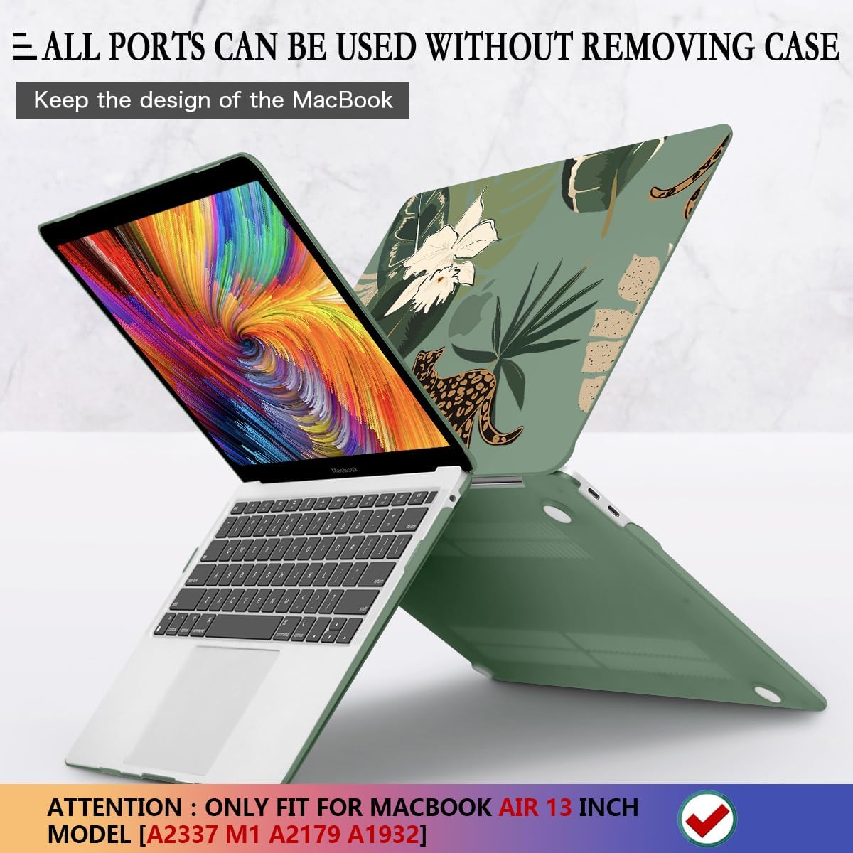 CISSOOK Compatible with MacBook Air 13 inch Case 2021 2020 2019 2018 Release Model M1 A2337 A2179 A1932, Midnight Green Hard Case Leopard Cover for MacBook Air 13 inch with Touch ID - Panther Leopard