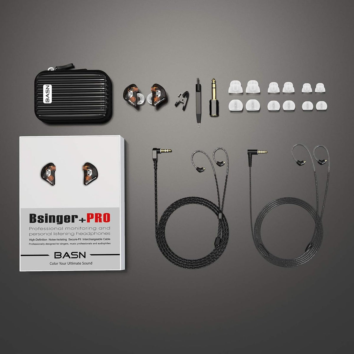 BASN Bsinger PRO in-Ear Monitors Hybrid Dynamic Dual Drivers Two Detachable MMCX Cables Musicians in-Ear Earbuds Headphones (Brown)
