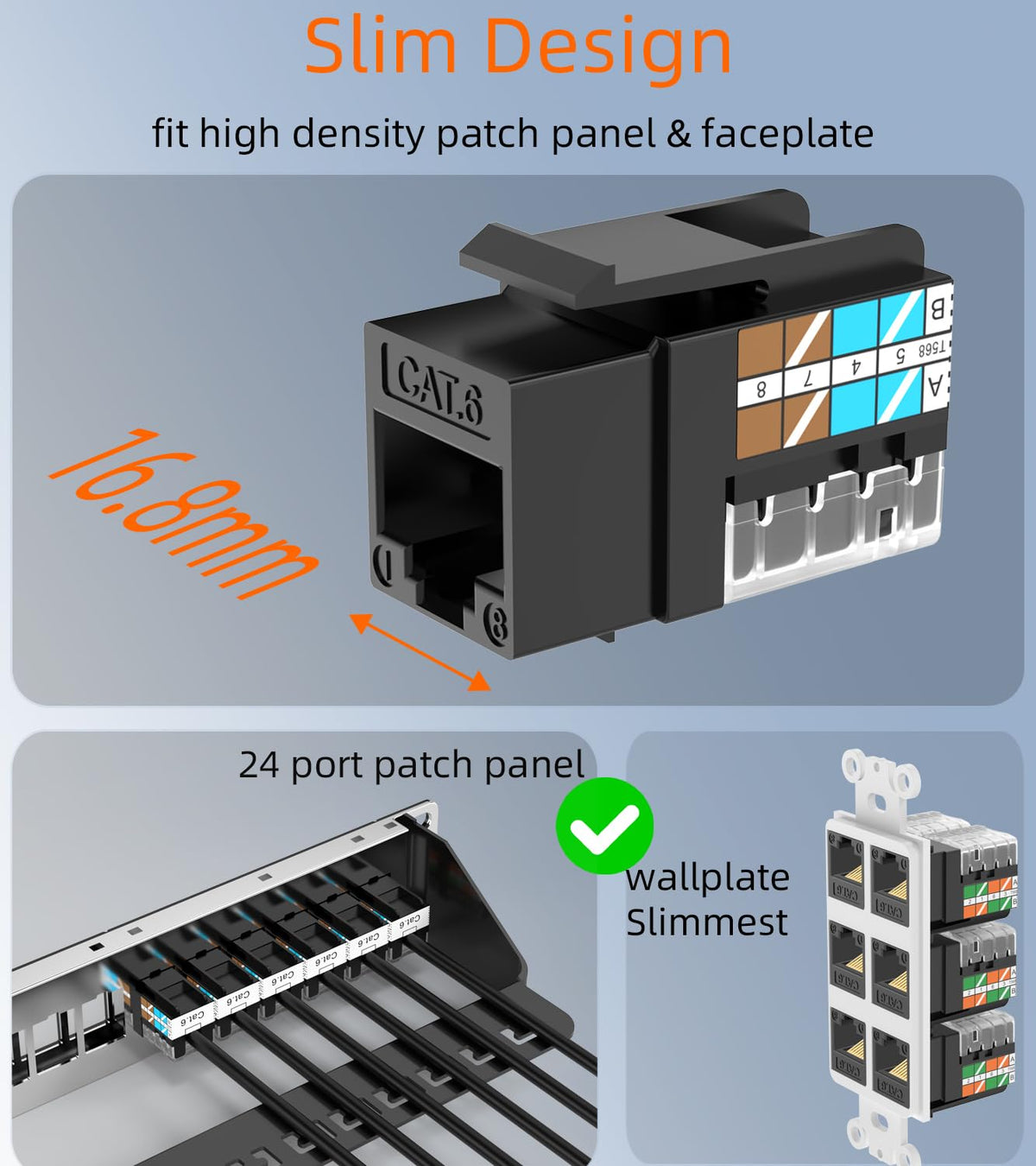 Rapink RJ45 Keystone Jack Cat6 10G Support, Keystone Jacks UTP 25 Pack for Wall Plate and Patch Panel, Rj45 Keystone 90 Degree Black Color for Cat6, Cat5e, Cat5 Cabling