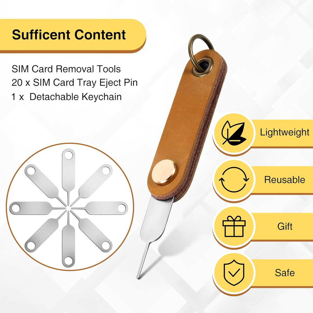 Weewooday 20 Pcs Sim Card Removal Tool Universal Sim Card Pin Card Tray Eject Pin Ejector Tool with 1 Detachable Keychain Charm for Smart Phones and Tablets
