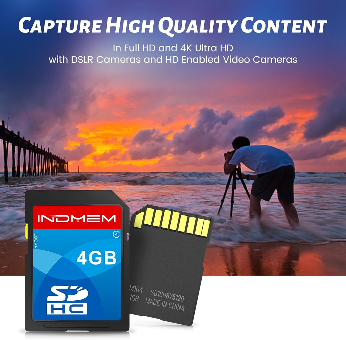 INDMEM SD Card 4GB, 8 Packs Class 4 4GB Flash Memory Card MLC Standard Secure Digital Cards Camera Card
